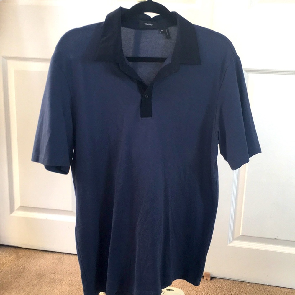 Great Mens Blue & Black Collar Theory Polo